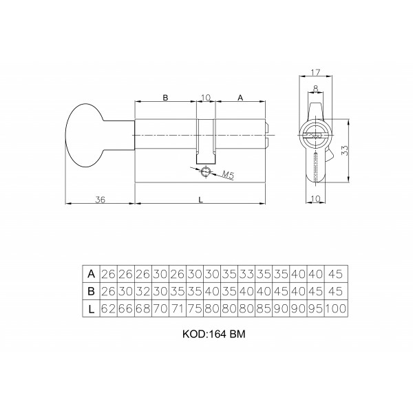 Цилиндровый механизм с вертушкой 164 BM/80 (35+10+35) mm латунь 5 кл.