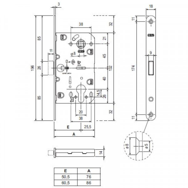 Корпус замка магнит. под цил. MEDIANA POLARIS B06103.50.03.567 с отв. планкой B02402.05 (лат)