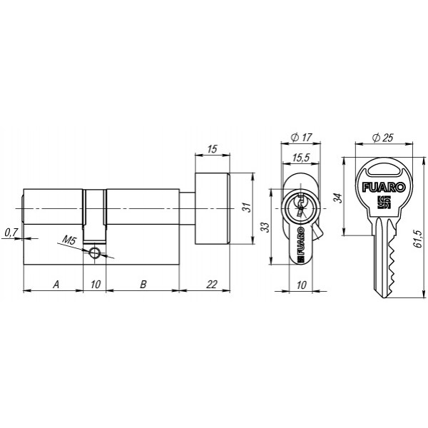 Цилиндровый механизм (R302/60) R3002Knob60(25+10+25) CP хром 5Key с вертушкой