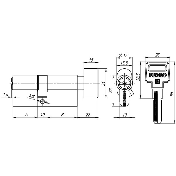 Цилиндровый механизм (R602/70) R6002Knob70(30+10+30) PB латунь 5Key с вертушкой