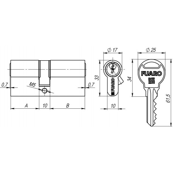 Цилиндровый механизм (R300/60) R3000Key60(25+10+25) AB бронза 5Key
