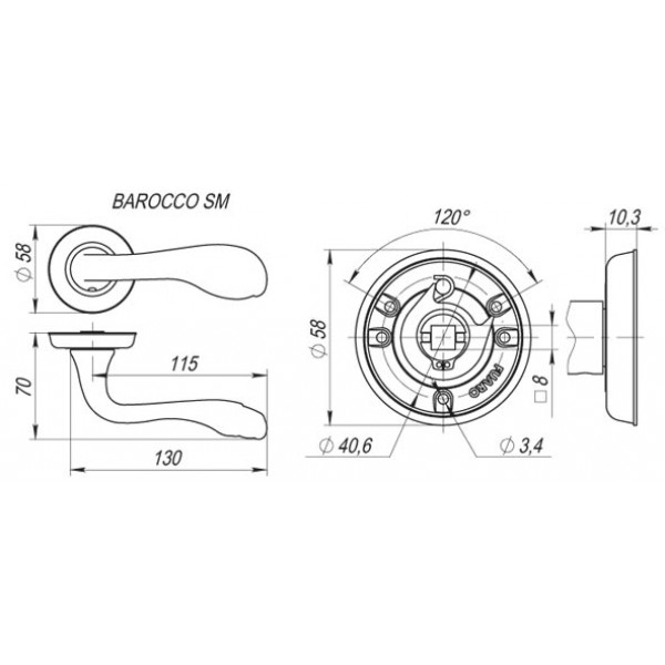 Ручка раздельная R.SM58.BAROCCO (BAROCCO SM) MAB-6 темная бронза