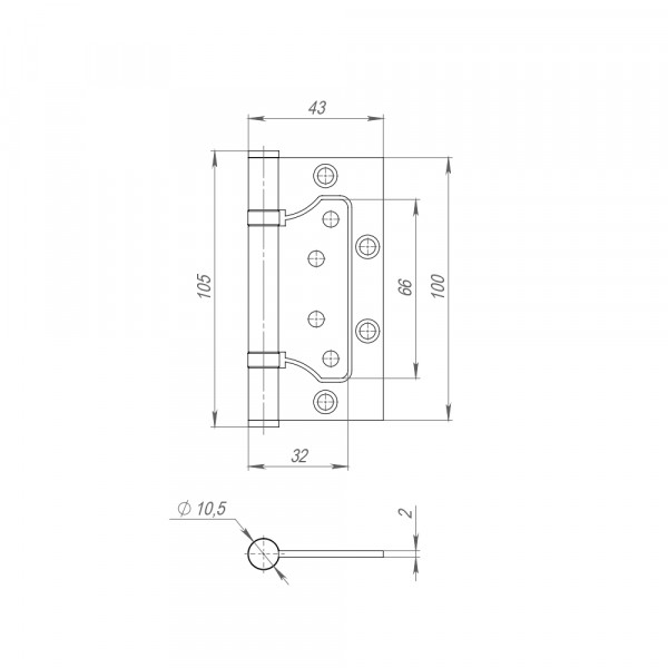 Петля универсальная без врезки IN4300W CP (300-2BB 100x2,5) (хром)
