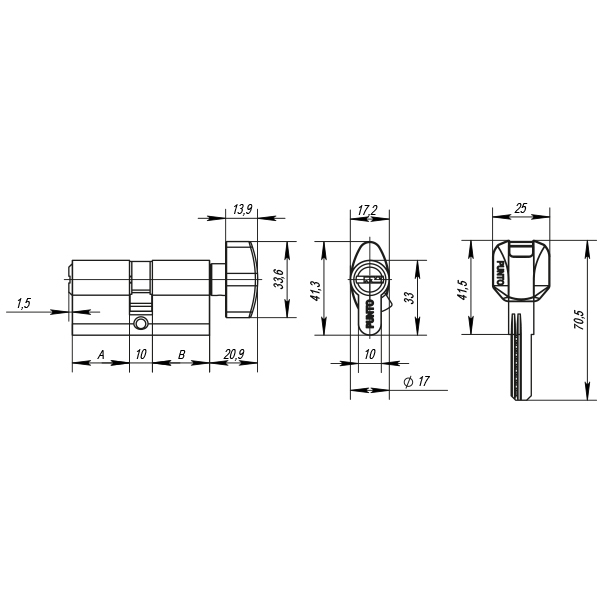 Цилиндровый механизм (Z402/70) Z4002Knob70(30+10+30) с вертушкой PB латунь