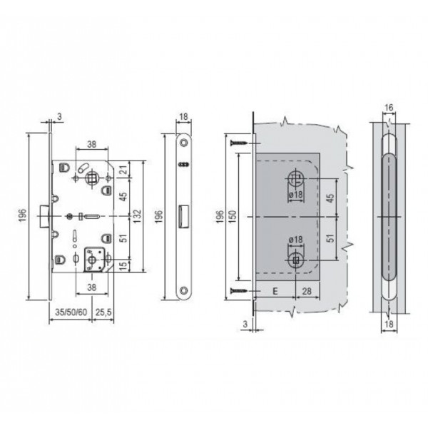 B06102.50.93.567 Защелка врезная WC (черный) с отв. пл. B02402.05.93 MEDIANA POLARIS