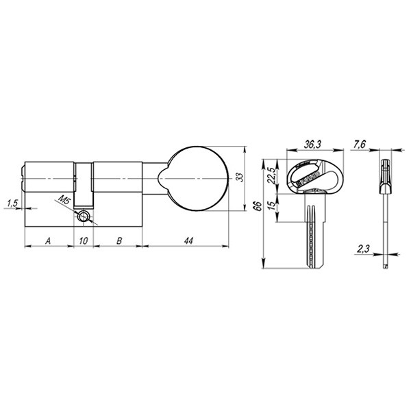 Цилиндровый механизм (D-PRO502/80) D-PRO5002Knob80(30+10+40) CP хром 5Key