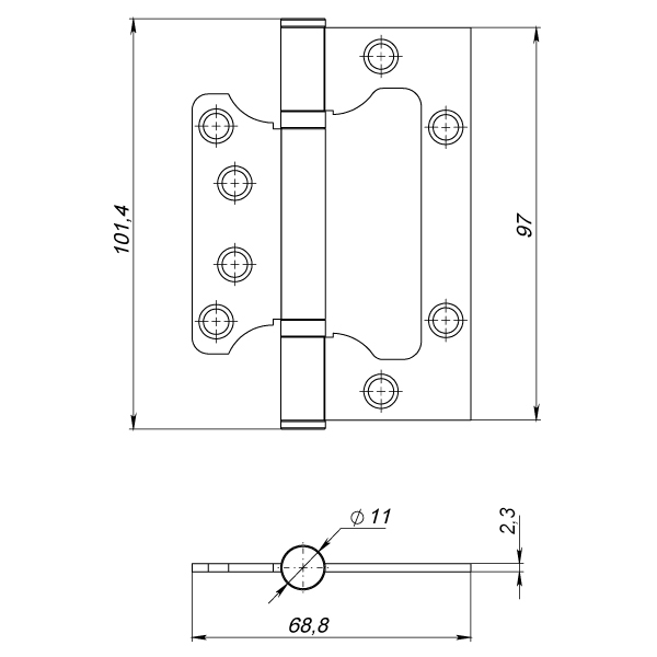 Петля универсальная без врезки IN4000W AB (100/P-2B 100x2,3) бронза