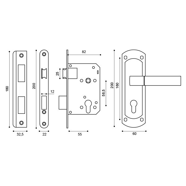 Корпус замка с ручкой LOCKSET25.ORION.5558-1 (KIT P25 5558 ORION) SN/CP мат.никель/хром