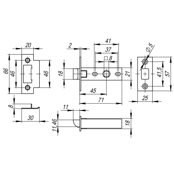 Защелка врезная PLASTP12-45-25 WH белый