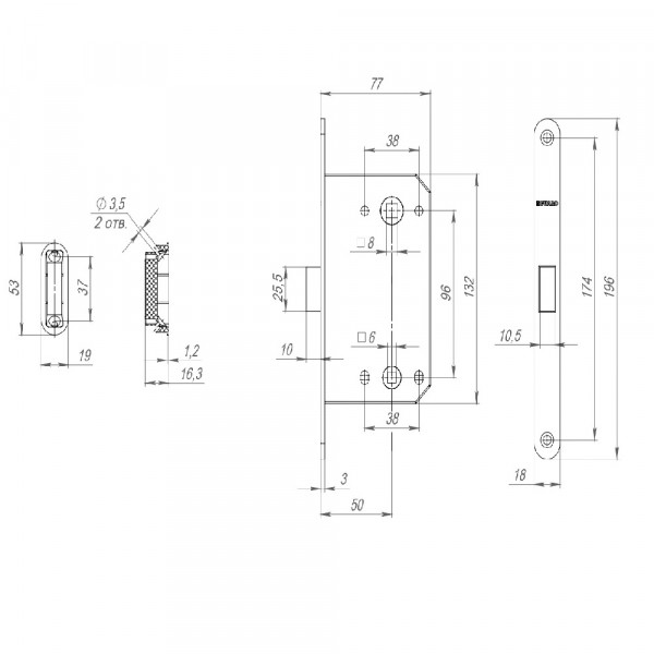 Защелка врезная MAGNM96WC-50 (M96WC-50) BL черный Защелка врезная MAGNM96WC-50 (M96WC-50) BL черный