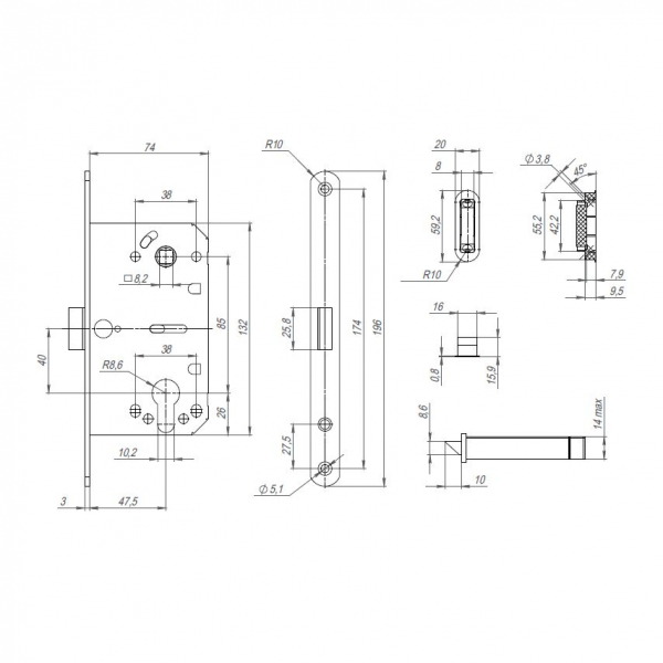 Корпус замка ML85-50 SN (мат.никель) 