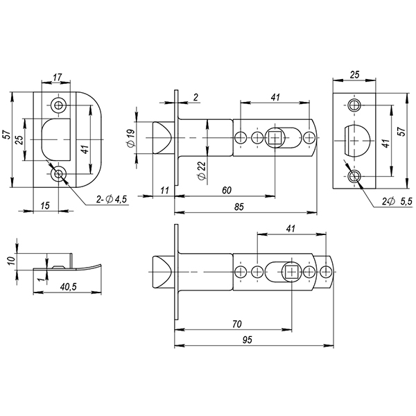 Ручка защелка DK682 AB-PS (6082 AB-P) (без фик.) бронза