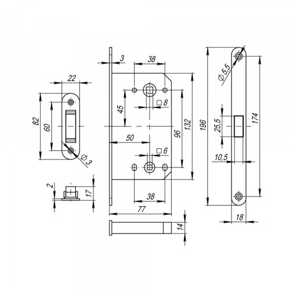 Корпус врезного замка MAGNM85C-50 (M85C-50) SSC сатинированный хром