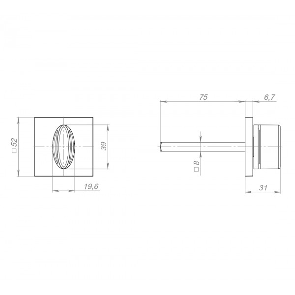 Ручка поворотная BKW8x75.K.RL52 (Tetra) BL-24 черный ПЛАСТИК 