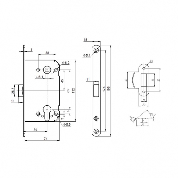 Корпус замка PL85-50/BL WH (белый) 